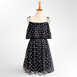 Adrianna Papell black polka dot dress 6 S small cocktail formal cute lined sheer